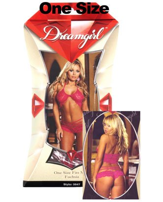 Red Diamond Stretch Lace Bra w/ Strappy Short, Fuchsia