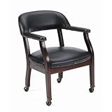 Boss Captain's Guest Arm Chair With Casters, Black Vinyl