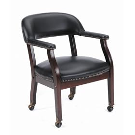 Boss Captain¿s Guest Arm Chair With Casters, Black Vinyl