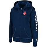 MLB Women's Boston Red Sox Steppin' Up Full Zip Marled Fleece Hoodie (Athletic Navy Marled, Small)