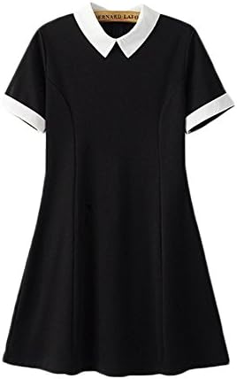 Fashiondiary Women's Contrast Peter Pan Collar Short Sleeve Casual Dresses