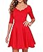 Tengo Women Slim Flared Tunic Corrugated Neckline Dress (M, Red)