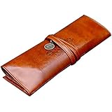 Leegoal Twilight Retro Bandage Synthetic Leather Pen Bag Pencil Case Makeup Pouch(Dark Brown)