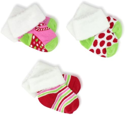 Jefferies Socks Baby-Girls Newborn Christmas Fuzzy Cuff Socks 3 Pair Pack Gift Box, Candy Cane, Newborn