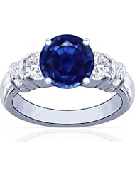 18K White Gold Round Cut Blue Sapphire Ring With Sidestones (GIA Certificate)