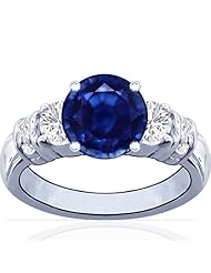 Platinum Round Cut Blue Sapphire Ring With Sidestones (GIA Certificate)