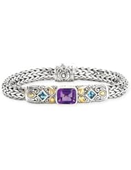 925 Silver, Amethyst & Blue Topaz Bracelet with 18k Gold Accents- 7.5 IN