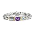925 Silver, Amethyst & Blue Topaz Bracelet with 18k Gold Accents- 7.5 IN