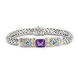 925 Silver, Amethyst & Blue Topaz Bracelet with 18k Gold Accents- 7.5 IN