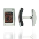 Michael Valitutti Stainless Steel & BROWN Marble Cufflinks