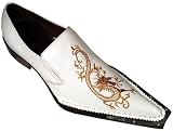 FIESSO COPPER EMBROIDERED FIRE-BREATHING DRAGON PATENT LEATHER POINTED TOE ITALIAN SHOES WITH SILVER METAL TIP