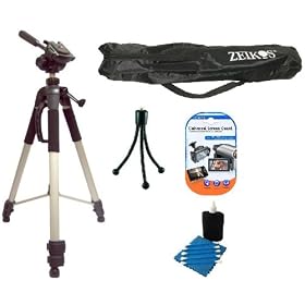 SAEVoN Professional 72 Super Strong Tripod With Deluxe Soft Carrying Case + Mini Tripod + LCD Screen Protectors + Camera Cleaning Kit For The Nikon Coolpix P100 Digital Camera