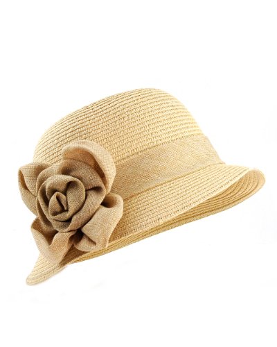 NYfashion101 Women's Paper Woven Cloche Hat with Flower Band