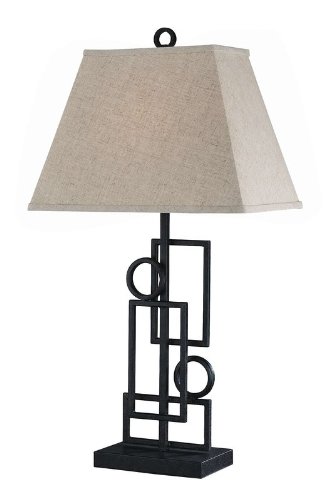 Lite Source LS-21207 Plato Wrought Iron Table Lamp, Dark Bronze Body with White Fabric Shade