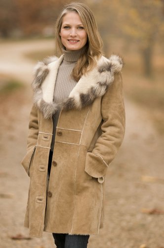 Womens Gwyneth Shearling Sheepskin Fur Trim
