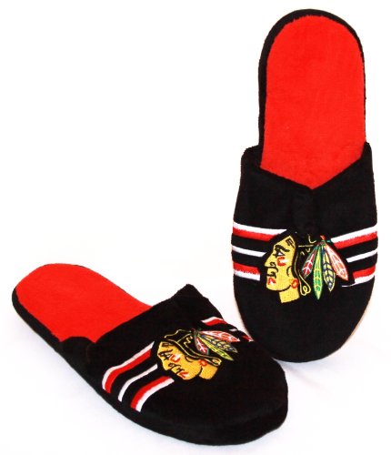 Chicago Blackhawks 2011 NHL Team Logo Stripe Slide Slippers House Shoes - Large