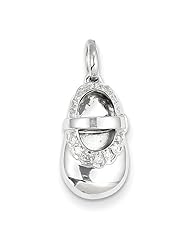 14k White Gold Diamond Baby Girl Shoe Pendant. Carat Wt- 0.1ct. Metal Wt- 2.48g
