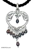 Pearl necklace, 'Heart Symphony in Black 0.1