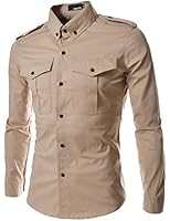 TheLees Men's long double collar cuff slim dress Shirt