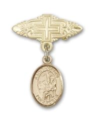 14K Gold Baby Badge with St. Jerome Charm and Badge Pin with Cross
