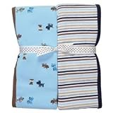 Carter's Stripe & Puppy 2 Receiving Baby Swaddle Blankets Set Blue Puppy/Stripe 100% Cotton