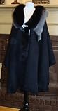 8 Plies Bolivian Baby Alpaca Cape with Fox Fur Collar Jet Black