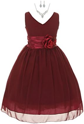 WonderfulDress Yoru Chiffon Flower Girl Dress - Free Necklace Set-Burgundy-12
