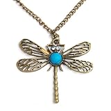 Beautiful Lovely Bronze Hollow Wings Dragonfly Pendant Long Chain Necklace Retro Style