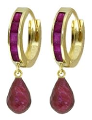 14k Gold Hoop Earrings with Genuine Dangling Rubies