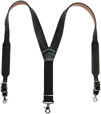 3 D Belt Company Mens Leather Hand Tooled Black Suspenders, Black