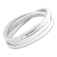 Wei�es Lederarmband mit Edelstahlverschluss LB0016