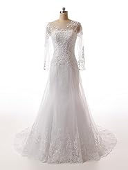  Long Sleeves Lace Winter Scoop Neck  Ball Gown Wedding Dress 