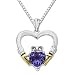 XPY Sterling Silver and 14k Yellow Gold Amethyst Heart and Diamond in Claddagh Frame Pendant Necklace, 18