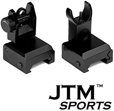 JTM Sports AR15 M4 M16 Tactical Aluminum Automatic Deploy Weaver Picatinny Rail Rifle Shotgun Front And Rear Combo Set Flip Up Backup A2 Post Back Up Iron Sight Mount