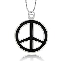 Sterling Silver Black Enamel Open Peace Sign Pendant