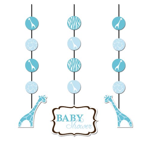Creative Converting Baby Shower Wild Safari Blue 3 Count Hanging Cutouts Decoration
