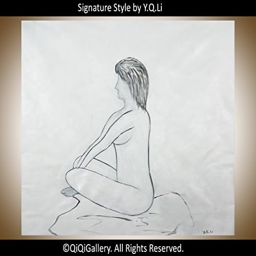 Modern Wall Art Original Painting figurative acrylic Impasto painting home décor black and white modern Abstract Nude Art by QiQiGallery