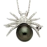 10mm Black Cultured South Sea Pearl Spider Pin/Pendant In 14kt White Gold