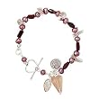 7" Toggle Bracelet with Garnet, Quartz, Cultured Freshwater Pearls, Coin Charm and Glass Charms