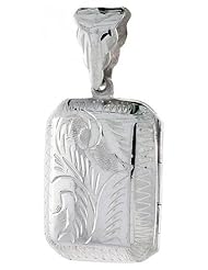 Sterling Silver Rectangular Locket Hand Engraved, 7/8 x 3/4 inch