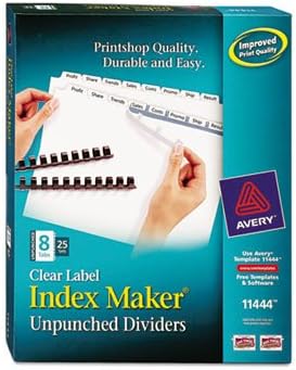 Index Maker Clear Label Unpunched Divider, 8-Tab, Letter, White, 25 Sets