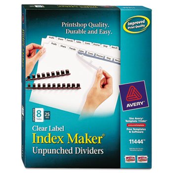 Index Maker Clear Label Unpunched Divider, 8-Tab, Letter, White, 25 Sets