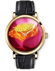 SPRAWL Aanalog Fashion Series Gold Ladies Watches of Genuine Black Leather Strap,Unique Wrist Watch for Women Girls Designed with Flower Center
