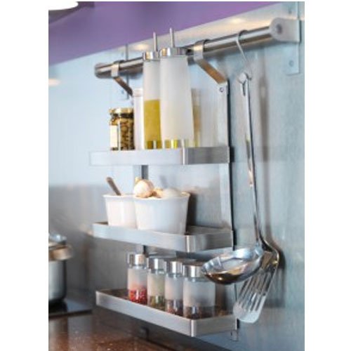 Ikea Grundtal Set Spice Rack, Rail and 5 S Hooks Stainless Steel