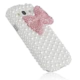 New 3D Pink Bowknot Bow Decorate full Pearls Case Hard White for Samsung Galaxy S3 III I9300