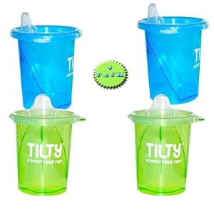 Tilty Sippy Cup 4 Pack Set(2 Blue + 2 Green) Total 4 Cups!