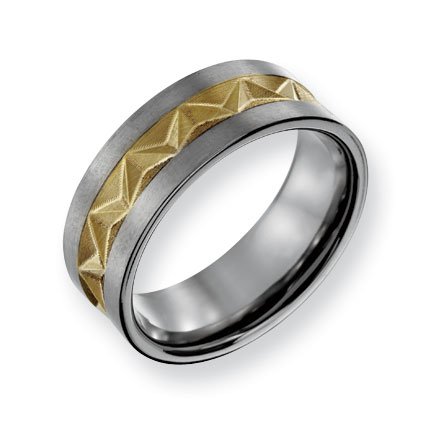 Titanium Satin and Gold-plated Mens 8mm Band Ring - Size 9 - JewelryWeb