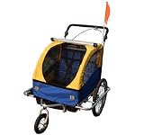 2EN1 JOGGER REMORQUE À VÉLO POUSSETTE 1 À 2 ENFANTS AVEC AMORTISSEUR BLEU/JAUNE NEUF