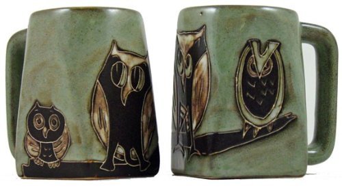 One (1) MARA STONEWARE COLLECTION - 12 Ounce Coffee Cup Collectible Square Bottom Mug - Owl Bird Design