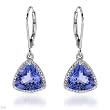 Earrings With 4.15ctw Precious Stones - Genuine Diamonds and Tanzanites Crafted in 14K White Gold Length 27.5mm